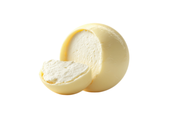PNG Sliced round wheel of provolone cheese with creamy interior
