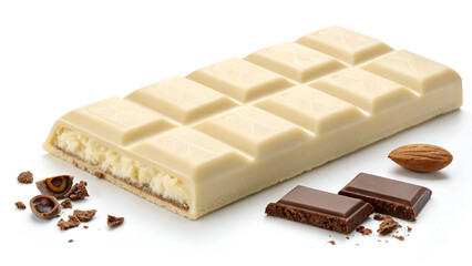 “Creamy white chocolate bar on clean background, perfect for confectionery ads, menu mockups, and online promos.”