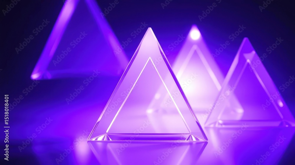 Poster beautiful translucent pyramids illuminated in vibrant purple light creating a captivating abstract c