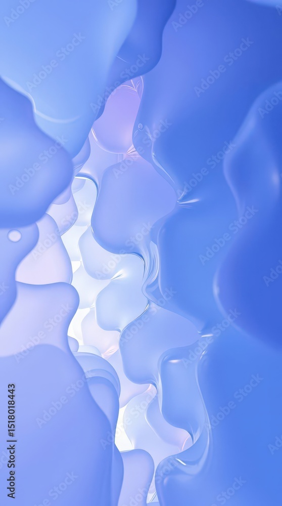 Poster fluid shapes blend together in soft blue and lavender tones creating an abstract visual experience