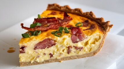 A bakery-style quiche slice with smooth texture shown on a bright white background – quiche wallpaper – bakery wallpaper – quiche image

