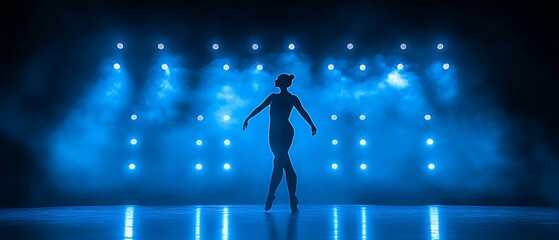 Silhouette of a ballet dancer in blue light
