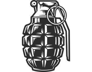 An icon in the form of a grenade silhouette with a black ring, an icon of a combat grenade on a white background.
