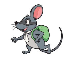 rat stealing money bag wearing tie and mask illustration, line art rat , representation coruption illustration