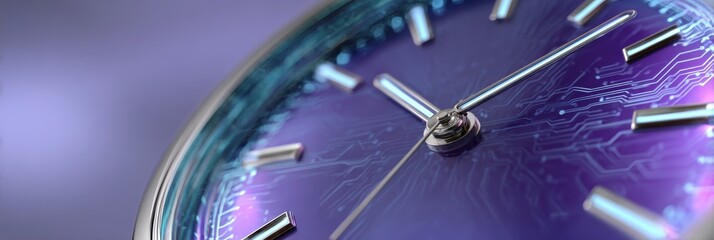 cyberpunk time display, futuristic digital time website banner featuring holographic clock displays, neon circuit patterns, cyberpunk color palette, modern branding, and sleek navigation design