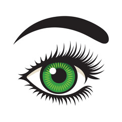 Stylized Green Eye with Bold Eyebrow and Detailed Eyelashes