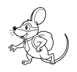 rat stealing money bag wearing tie and mask illustration, line art rat , representation coruption illustration