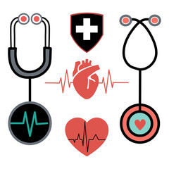 Medical Icons Set – Stethoscope, Heartbeat, ECG & Healthcare Symbols