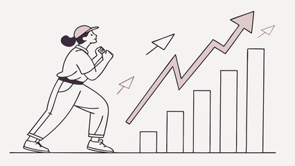 Abstract image with a man and an ascending graph of the path to the top, expressing the ideas of achievement and prosperity