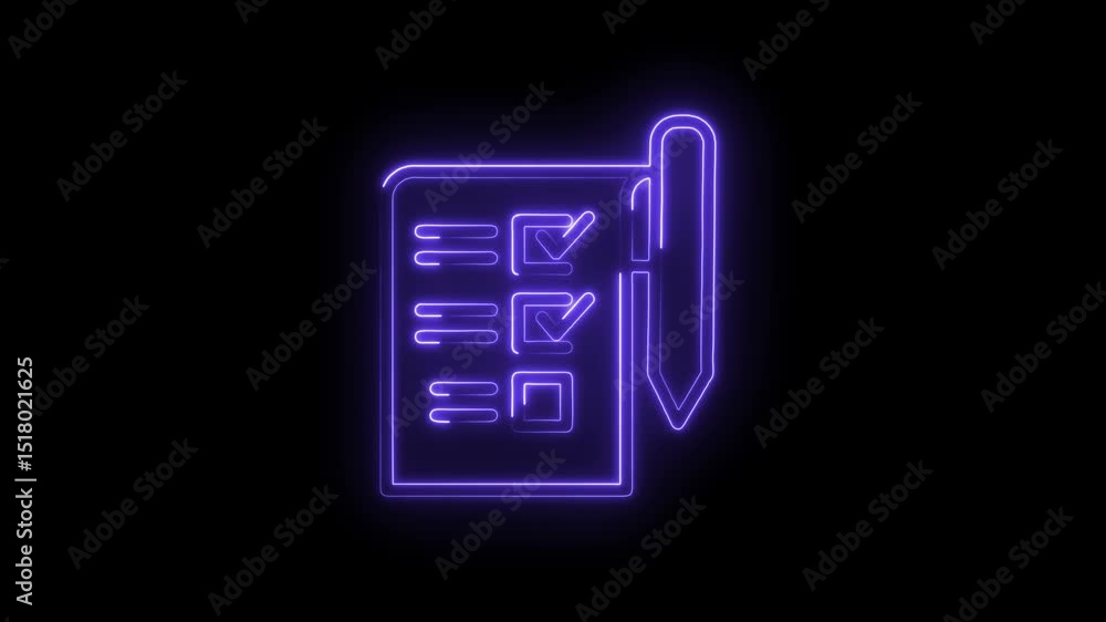 Poster neon checklist with pen animation on dark background task management concept