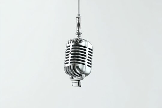 Silver vintage microphone broadcasting studio equipment