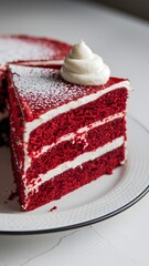 A bakery slice of red velvet cake with visible layers, photographed on white – red velvet cake wallpaper – bakery wallpaper – red velvet cake image


