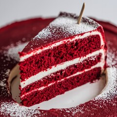 A vibrant red velvet cake slice in high-resolution close-up on white – red velvet cake wallpaper – bakery wallpaper – red velvet cake image

