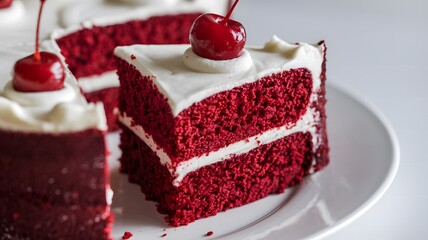 A bakery-fresh red velvet cake slice with frosting, photographed on white – red velvet cake wallpaper – bakery wallpaper – red velvet cake image

