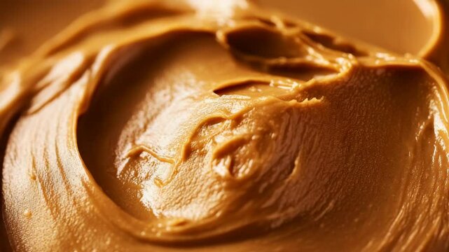 Smooth and creamy texture of natural peanut butter in a jar. Close-up view highlighting the richness of the spread.