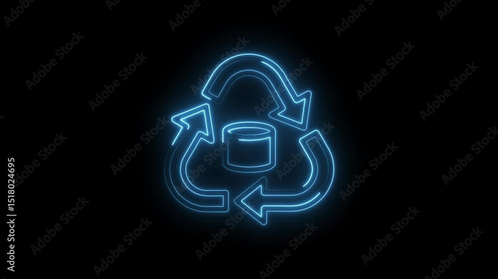 Poster glowing data backup and recovery animation on black background represents information recycling