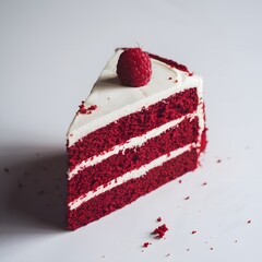 A soft and moist slice of red velvet cake shown in sharp focus on white – red velvet cake wallpaper – bakery wallpaper – red velvet cake image

