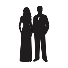 Silhouette of a dancing couple in love, a romantic illustration of two people walking style icon