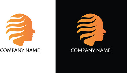Minimalist Human Head Profile Logo Design with Abstract Waves, Gradient Colors, and Text Placeholder