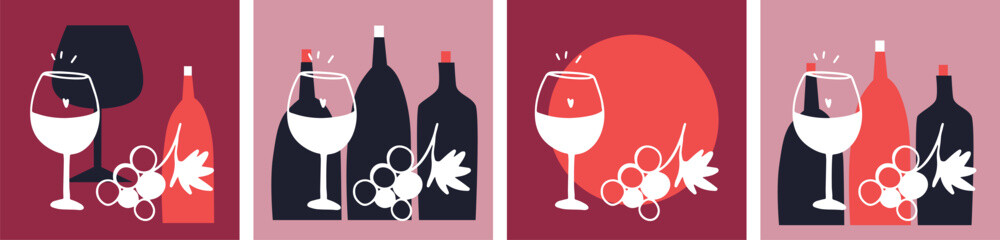 Wine. Restaurant. Line art, vector	