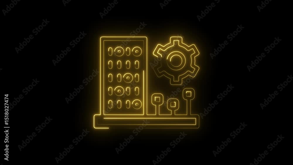 Aufkleber glowing neon animation showing artificial intelligence server with mechanical gear integration