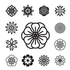 Set black outline flower icon