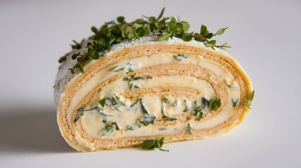 A close-up image of a rolled cake roulade with sweet filling on a white background – roulade wallpaper – bakery wallpaper – roulade image

