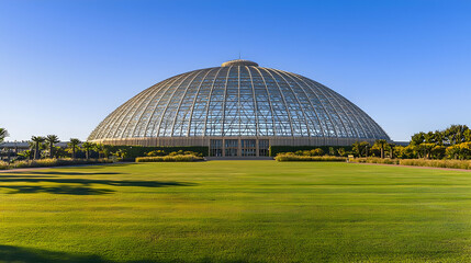 Obraz premium Large Modern Glass Dome Structure In Park Setting