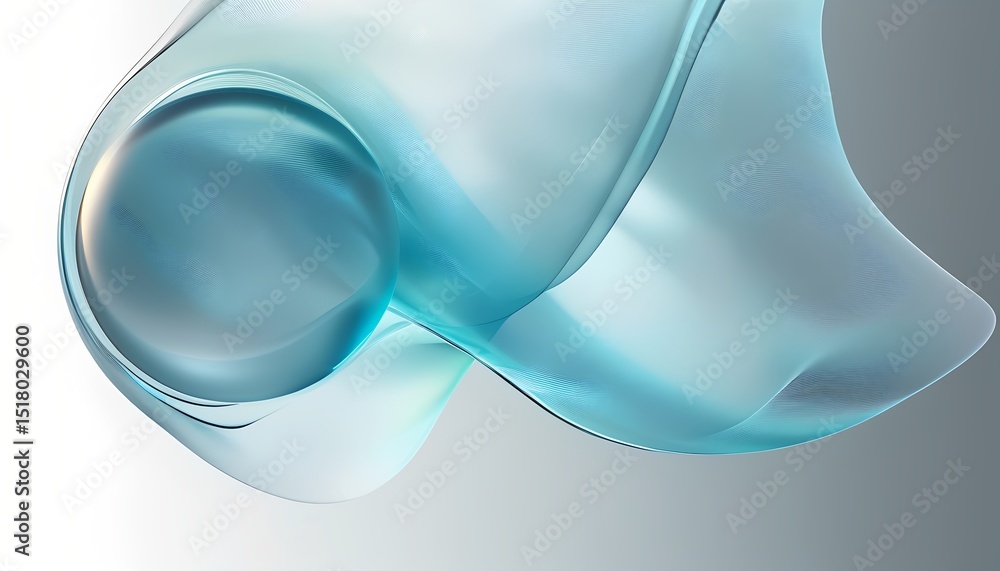 Poster abstract light blue sphere and flowing fabric design with delicate lines and subtle gradients on a n