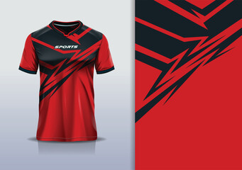 T-shirt mockup abstract sharp line jersey design for football, soccer, racing, esports, running, in red black color