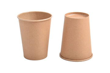 Paper cup isolated on white background. Blank Kraft Cup for Takeaway