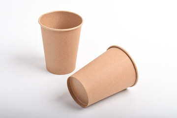Paper cup isolated on white background. Blank Kraft Cup for Takeaway