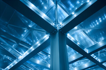 Steel beams and glass roof creating modern architectural design