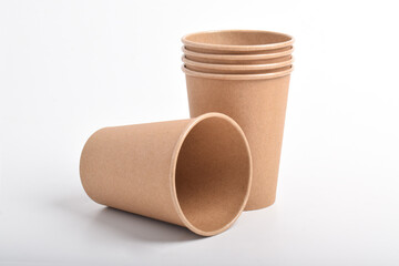 Paper cup isolated on white background. Blank Kraft Cup for Takeaway