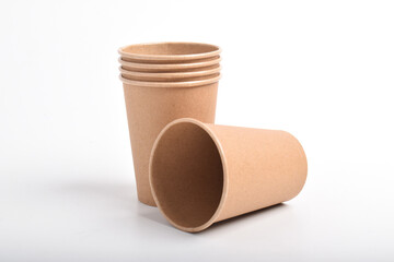 Paper cup isolated on white background. Blank Kraft Cup for Takeaway