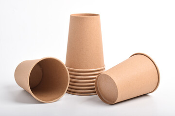 A stack of Paper cup isolated on white background. Cardboard coffee cup