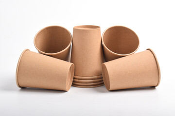 A stack of Paper cup isolated on white background. Cardboard coffee cup