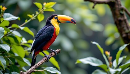 Fototapeta premium a vibrant parrot perched on a branch in a lush green environment
