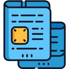 Stylized Blue and Yellow Document with Rolled Edge and Details