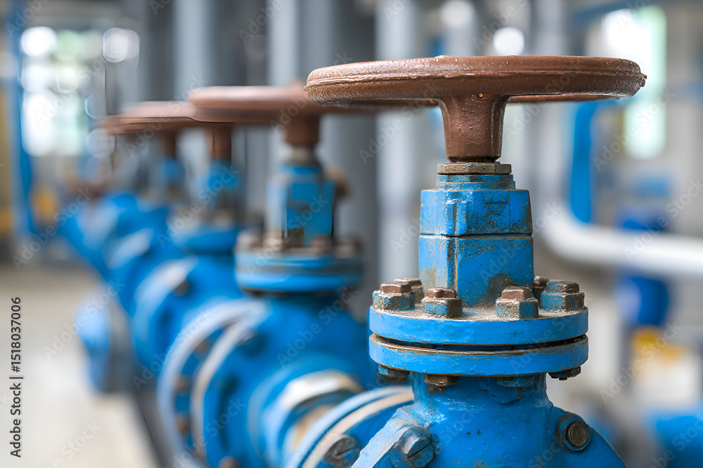 Poster industrial valves controlling flow in pipeline system