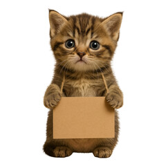 PNG Adorable kitten holding blank sign.