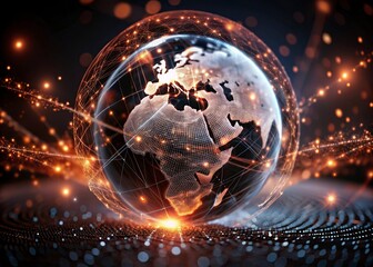 Fototapeta premium Global network connection over planet Earth. Globalization concept. 3D Rendering,Global network connection covering the earth. 3D illustration. 