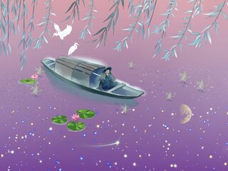 Boat in the Lake at night