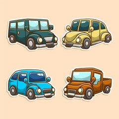 Cars different type doodle collection set
