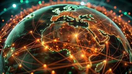 Global network connection over planet Earth. Globalization concept. 3D Rendering,Global network connection covering the earth. 3D illustration. 