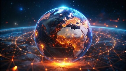 Global network connection over planet Earth. Globalization concept. 3D Rendering,Global network connection covering the earth. 3D illustration. 