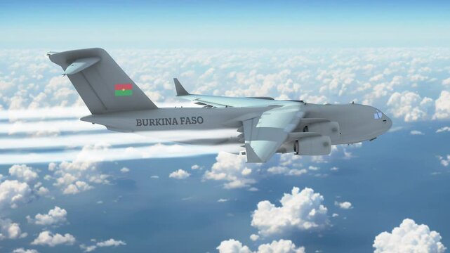 Heavy Transport Aircraft Cargo Plane Flying Above the Clouds  Country Burkina Faso