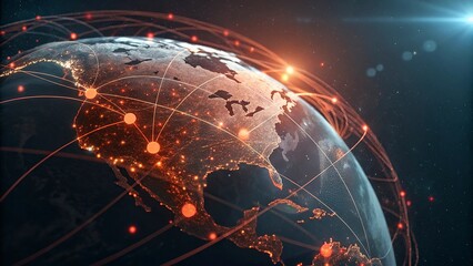 Global network connection over planet Earth. Globalization concept. 3D Rendering,Global network connection covering the earth. 3D illustration. 