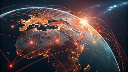 Global network connection over planet Earth. Globalization concept. 3D Rendering,Global network connection covering the earth. 3D illustration. 