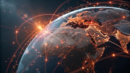 Global network connection over planet Earth. Globalization concept. 3D Rendering,Global network connection covering the earth. 3D illustration. 